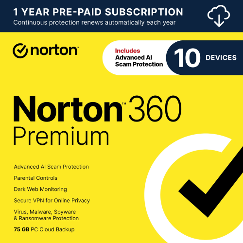 Norton 360 Premium, Antivirus, 10 Devices, 1 Year Subscription